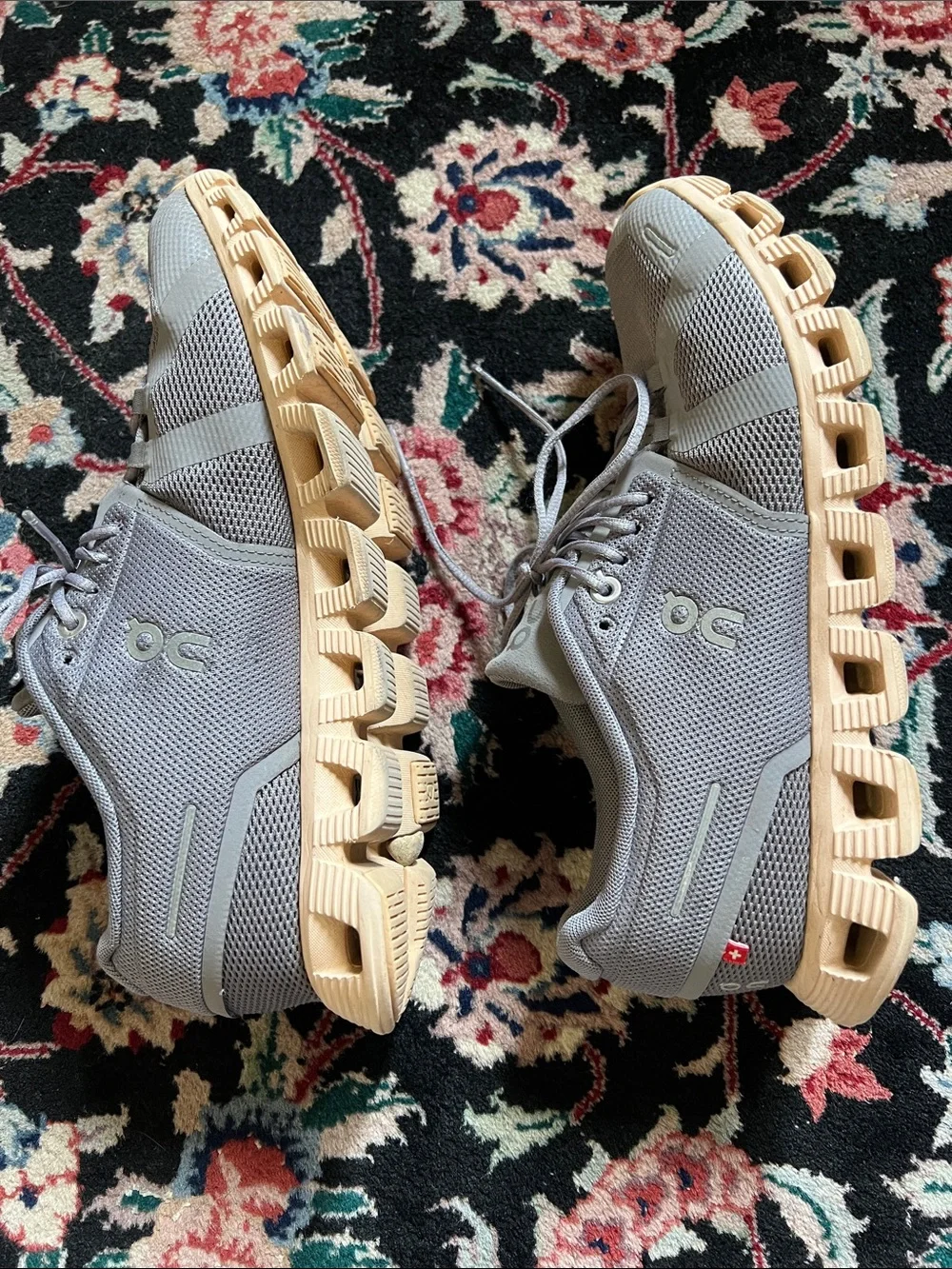 On Running Women’s Athletic Shoes in Light Gray with Tan Sole